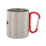 Stainless steel mug with carabiner with football heart in black 2