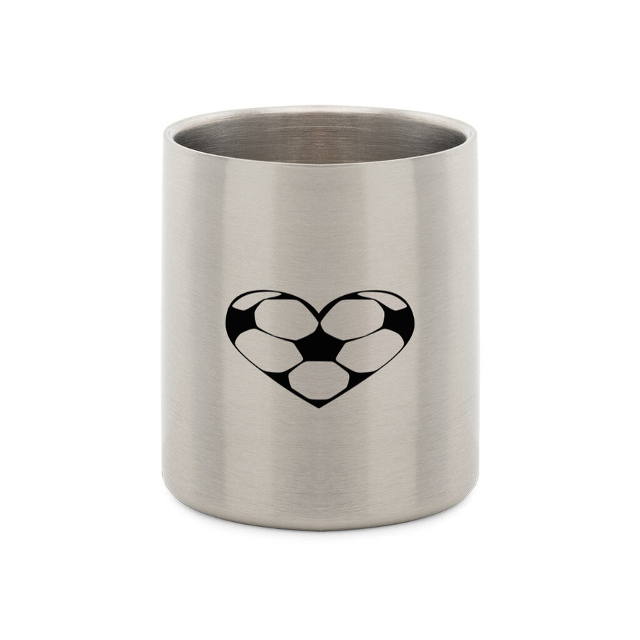 Stainless steel mug with carabiner with football heart in black