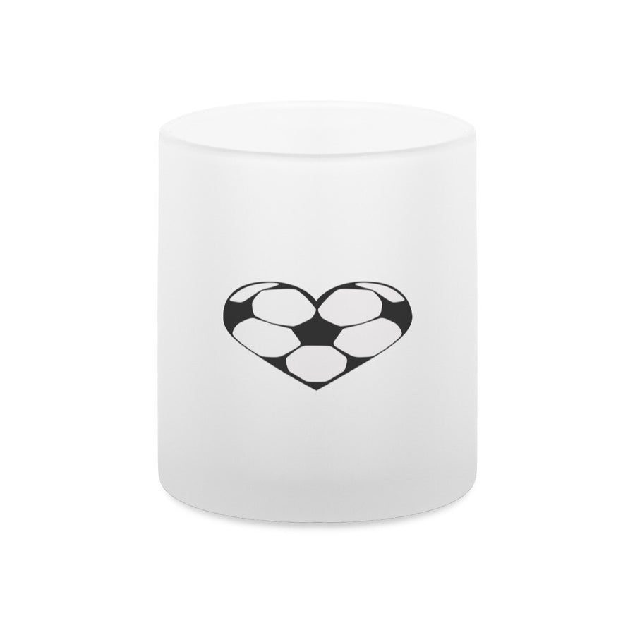 Glass mug frosted With soccer hearts in black