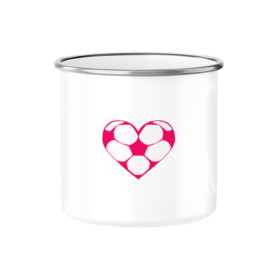 Emaille Tasse mit Fußball-Herzchen in Pink