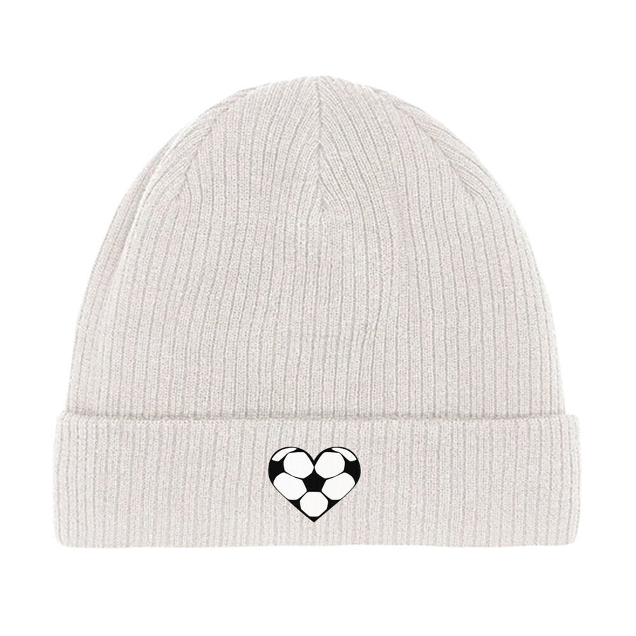 Beanie mit Fußball-Herzchen in Schwarz