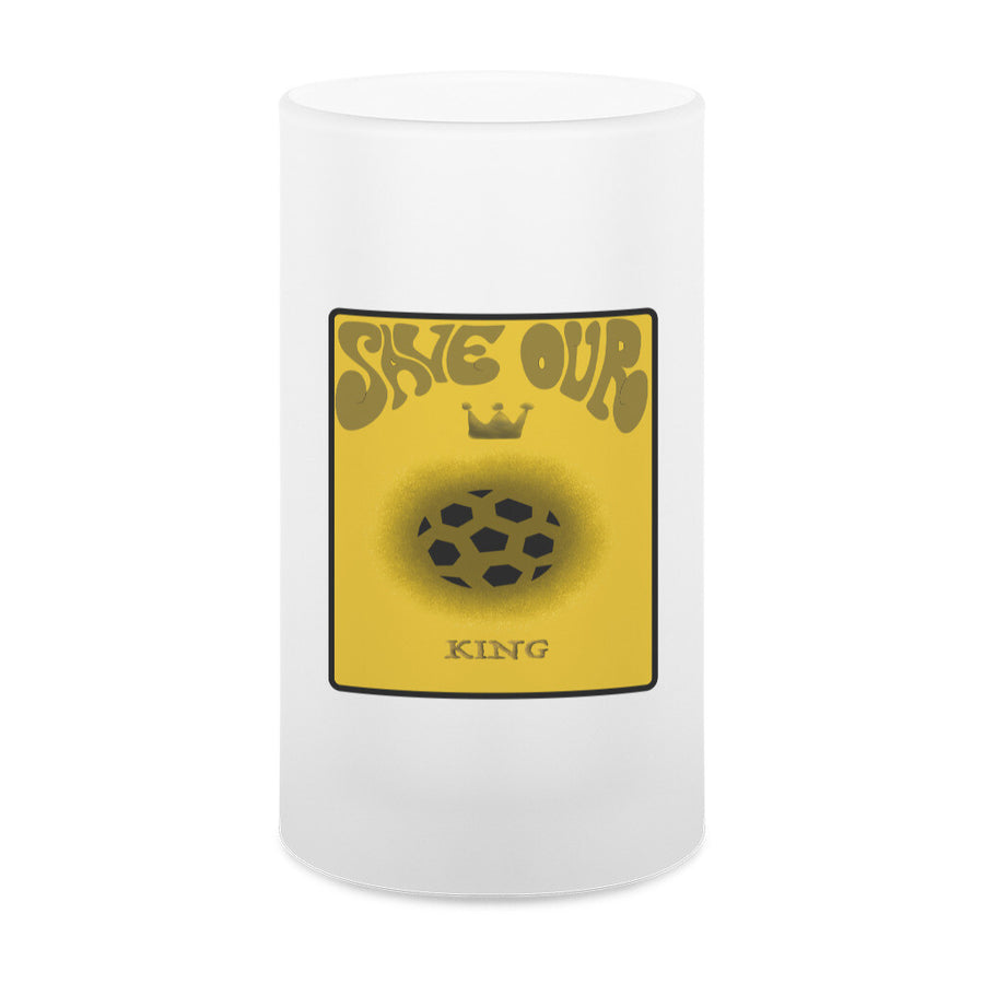 Frosted glass beer stein Save our King