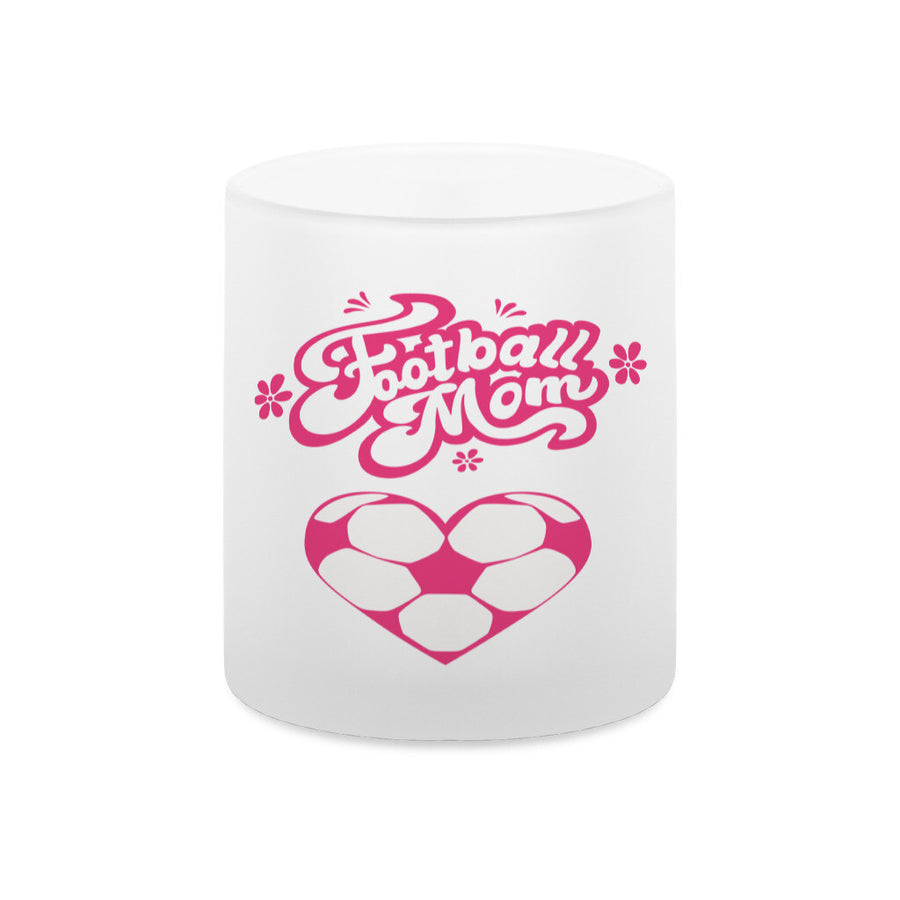 Glas-Tasse satiniert Football Mom Fußball Herzchen