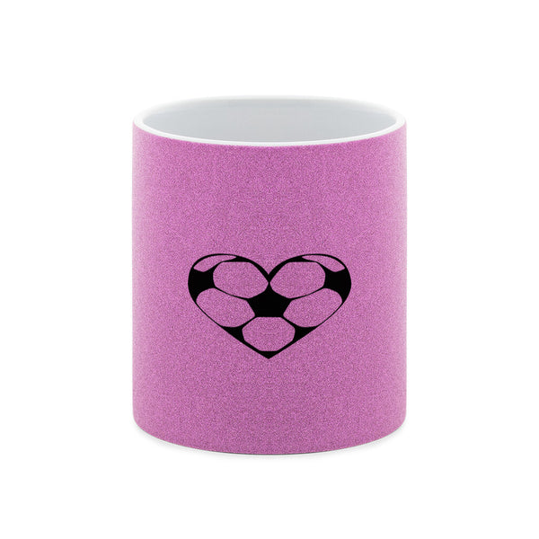 Glitzer-Tasse Fußball Herzchen