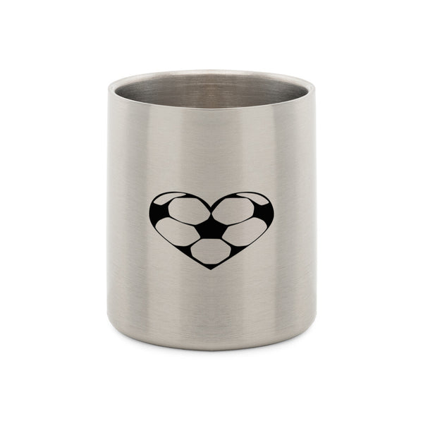 Stainless steel mug with carabiner with football heart in black
