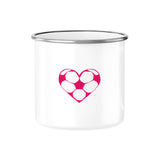 Emaille Tasse mit Fußball-Herzchen in Pink 1