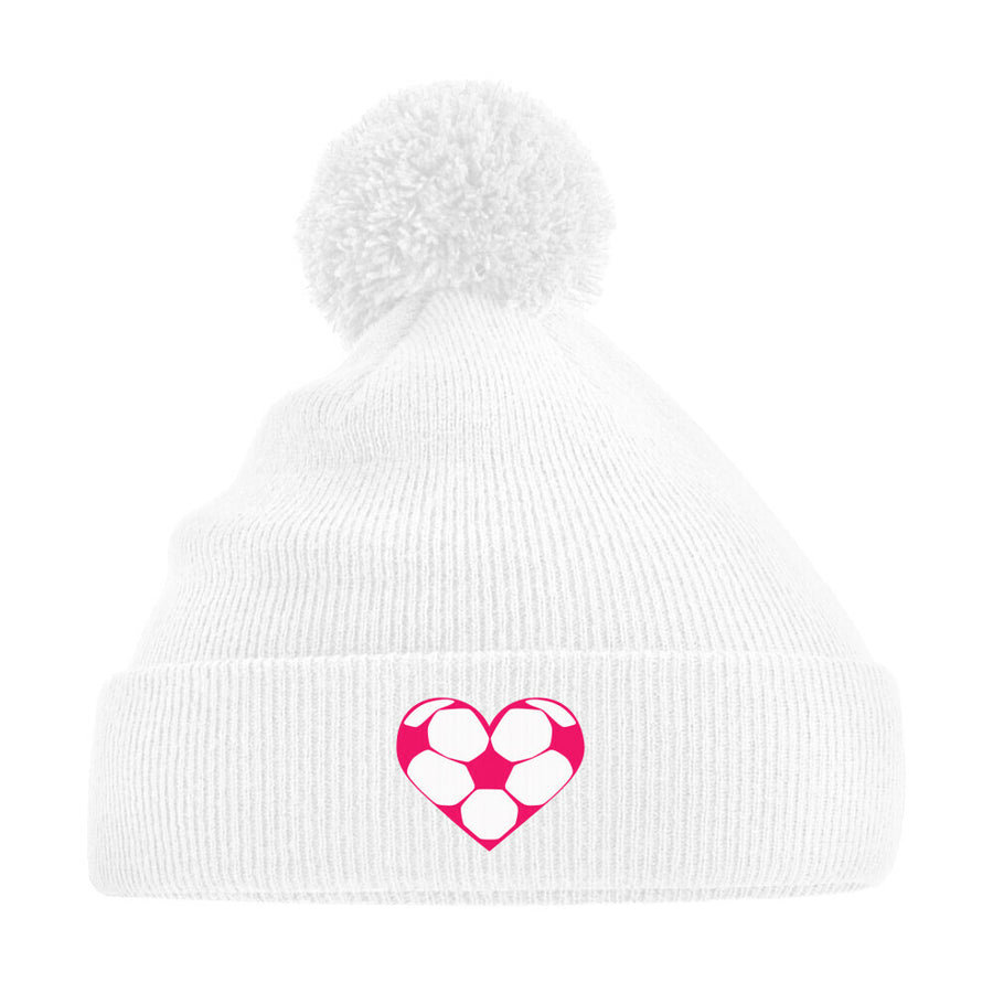 Pomponmütze mit Fußball-Herzchen in Pink