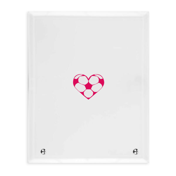 Glasaufsteller Hochformat Mit Fußball Herzchen in Pink