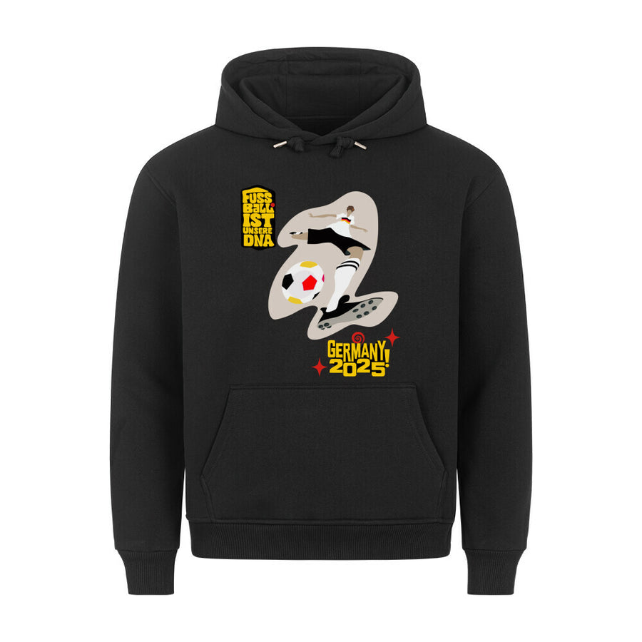 HigherBlanks Premium Hoodie - Mit Taschendruck Fußball Schoß mit Rechts