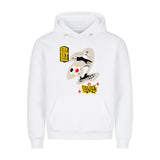 HigherBlanks Premium Hoodie - Mit Taschendruck Fußball Schoß mit Rechts 2