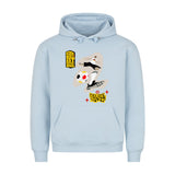 HigherBlanks Premium Hoodie - Mit Taschendruck Fußball Schoß mit Rechts 3