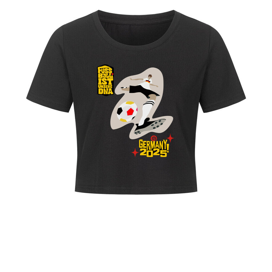 Damen bauchfreies T-Shirt Fußballschoss rechts