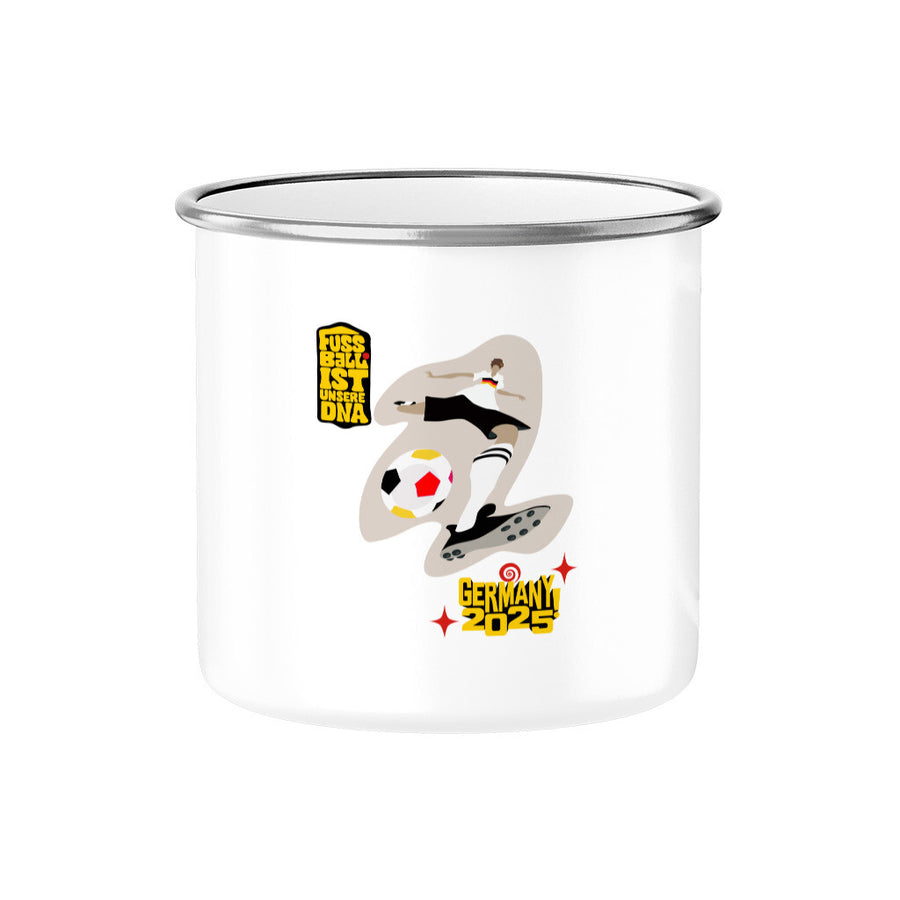 Emaillierte Tasse, Fußballschoss rechts