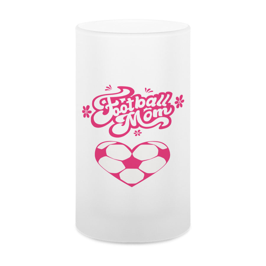 Glass beer mug frosted Football Mom Football hearts