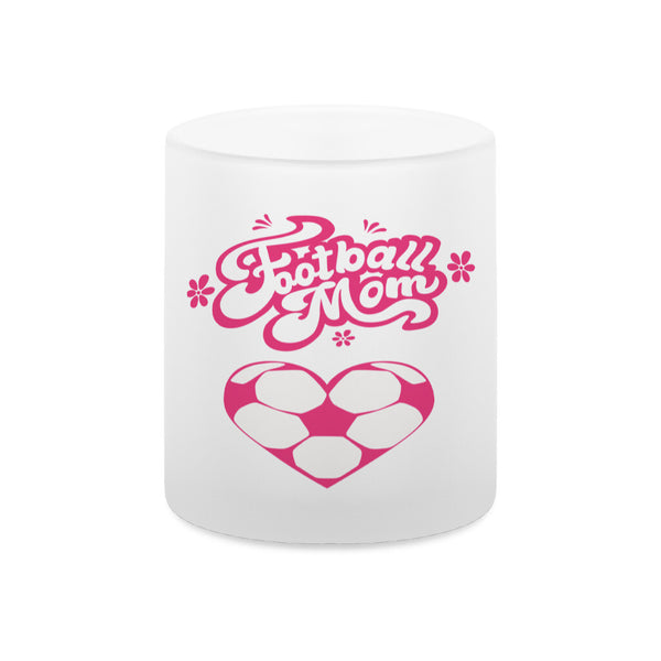 Glas-Tasse satiniert Football Mom Fussball Herzchen